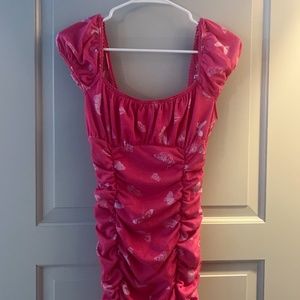 Urban Outfitters, Bright Pink Butterfly Body Con Dress, Size Medium